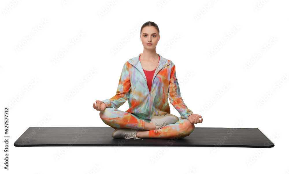Young woman practicing yoga on white background Young woman practicing yoga on white background