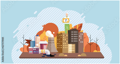 Planet Earth in smoke, plastic, garbage. Toxic air pollution. Greenhouse effect of CO2. Earth with reasons of destroying. Saving the planet, World Environment Day. Ecological catastrophy. Save Earth