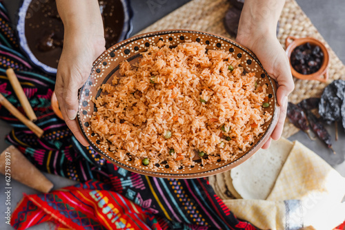 Mexican rice rice with ingredients traditional food in Mexico Latin America