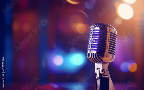  Side view of a radio microphone with studio background blur 