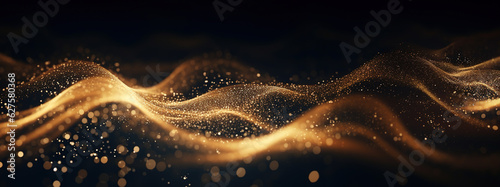 Abstract futuristic glowing particles wave wallpaper. Technology, digital data concept. AI