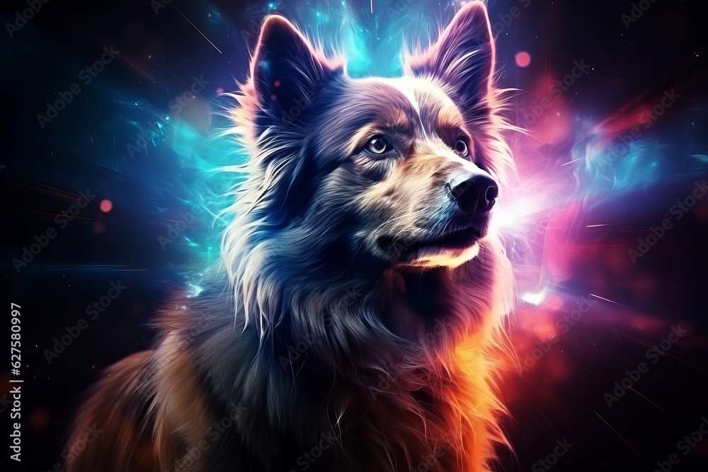 Dog with colorful lights. Dog with colorful lights.