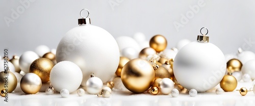 Christmas background with realistic white gold trending decorations for Christmas design isolated on white background.