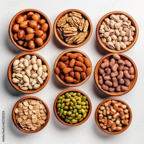 Nuts mix in a wooden bowls on white background. 