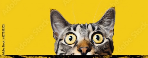 Bengal Kitten or Cat on Yellow Background, Energetic Expressions and Big Mouth Captured with Photo Realistic Techniques, generative ai