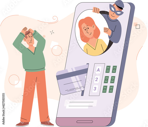 Concept of hacker attack, smartphone hack, cybercrime, fraud investigation, internet phishing attack, evil win, personal privacy data protection, hacking and stealing email and money with tiny people