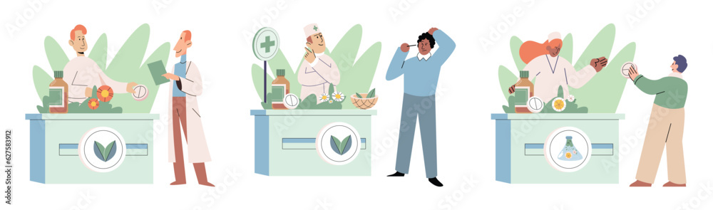 Herbal oils natural medicines. Scientist or doctor making alternative medicine herb, mortar, laboratory glassware plant in tube, flower. Doctor checking medicinal herbs. Herbal medicine. Drug research