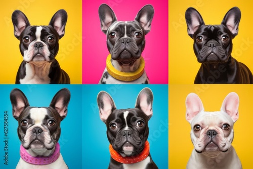 Cute Dog Photos Against a Colorful Background, Showcasing Expressive Faces and Emotional Expressions in a Low-Angle Shot, generative ai © Phanida