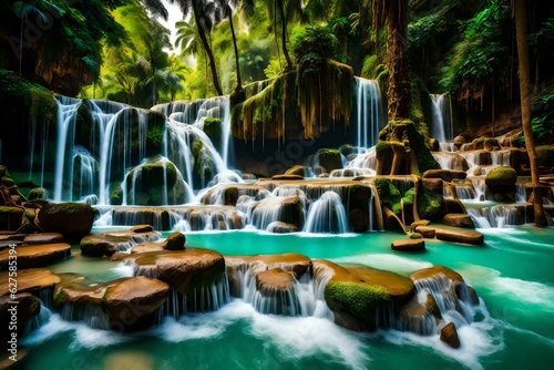 Kuang si waterfall: The beauty of nature with lush greenery. The Kuang Si Waterfall is nature's masterpiece, a symphony of water and greenery. The falls tumble down in multiple tiers.