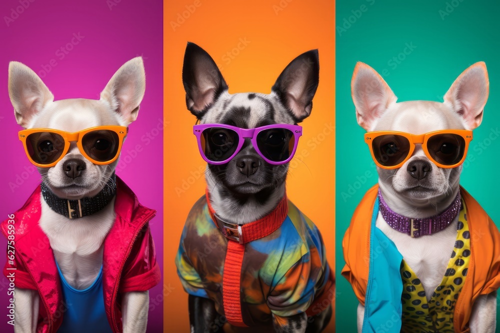 Cute Dog Photos Against a Colorful Background, Showcasing Expressive Faces and Emotional Expressions in a Low-Angle Shot, generative ai