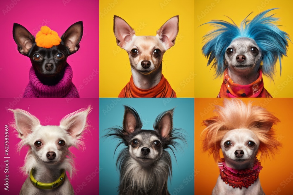 Cute Dog Photos Against a Colorful Background, Showcasing Expressive Faces and Emotional Expressions in a Low-Angle Shot, generative ai Cute Dog Photos Against a Colorful Background, Showcasing Expressive Faces and Emotional Expressions in a Low-Angle Shot, generative ai