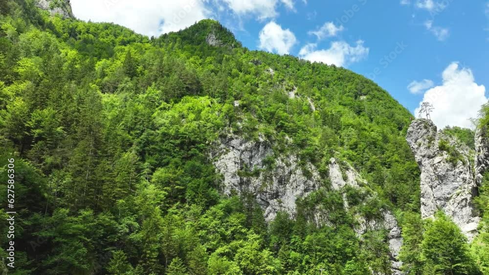 Aerial Drone Above Slovenian Natural Countryside Green Hills Skyline Landscape, Logar Valley in Summer, Travel Destination Aerial Drone Above Slovenian Natural Countryside Green Hills Skyline Landscape, Logar Valley in Summer, Travel Destination
