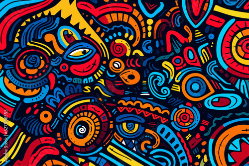 abstract modern colorful doodle art design, vivid dreamscape pattern background texture