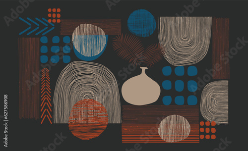 Set of Abstract Hand Painted Illustrations for Wall Decoration, Postcard, Social Media Banner, Brochure Cover Design Background. Square Modern Abstract Painting Artwork. Rectangle