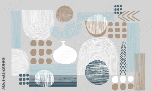 Set of Abstract Hand Painted Illustrations for Wall Decoration, Postcard, Social Media Banner, Brochure Cover Design Background. Square Modern Abstract Painting Artwork. Rectangle
