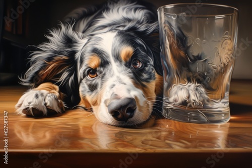Cute Dog Lying Down on a Glass Top, Displaying Playful Expression, Captured with Photorealistic Accuracy, generative ai © Phanida