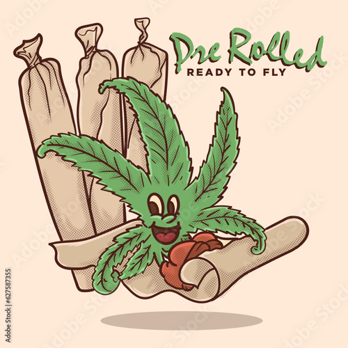 funky face weed ride cigarette paper for pre roll hemp retro mascot. cannabis vintage style mascot vector illutration