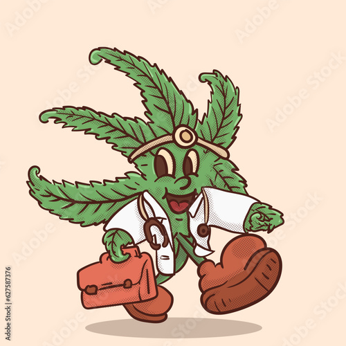 funky face weed in doctor suit mascot for medical ganja. cannabis vintage style mascot vector illutration