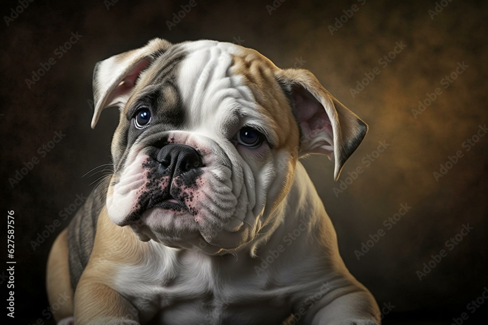 Adorable young bulldog, lovable pet photo. Generative AI