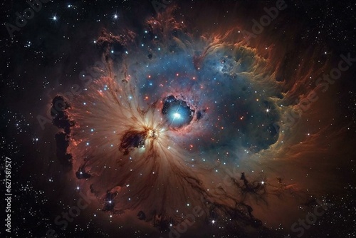 A stunning celestial display of sparkling stars, colorful nebulas, and galaxies adorn the dark night sky. Generative AI