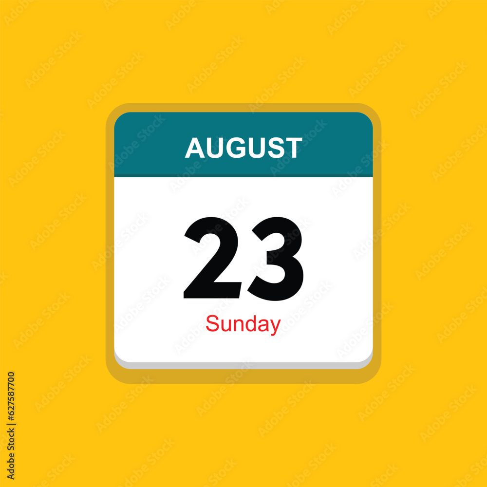Fototapeta premium sunday 23 august icon with yellow background, calender icon