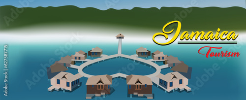 Jamaica tourism vector poster beach ocean nature 