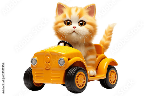 Isolated on Transparent Background Cat Using Kids' Car. Generative AI photo