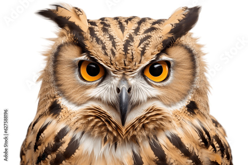Close Up of Eagle Owl Isolated on Transparent Background. Generative AI photo