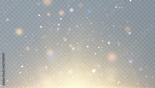 Bokeh light effect with lots of shiny shimmering particles isolated on transparent background. Glitter. Vector star cloud with dust. photo