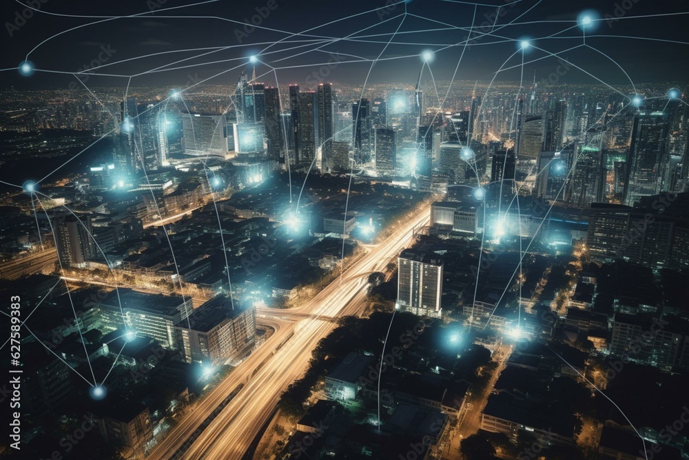 Smart cities linked by superior technology for connectivity. Enhanced social networks. Generative AI