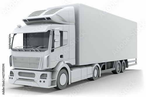Three-dimensional truck displayed on a plain white background. Generative AI