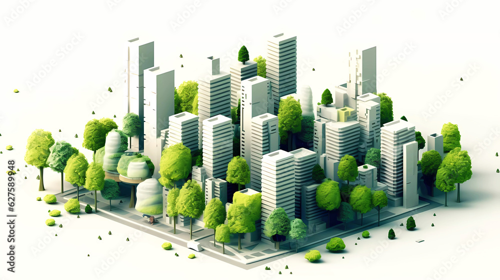 Isometric sustainable eco city. Generative ai design.