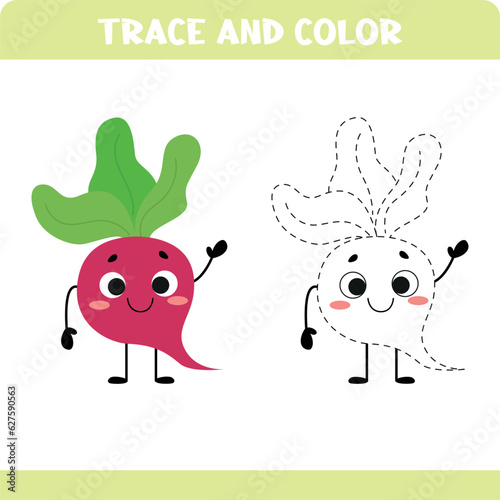 Beet. Trace the line game for kids. Educational activity worksheets.