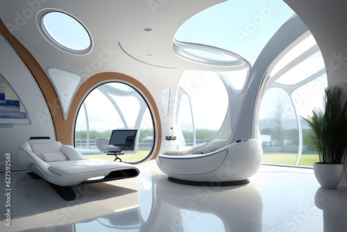Futuristic Home interior design 3D illustration AI generate