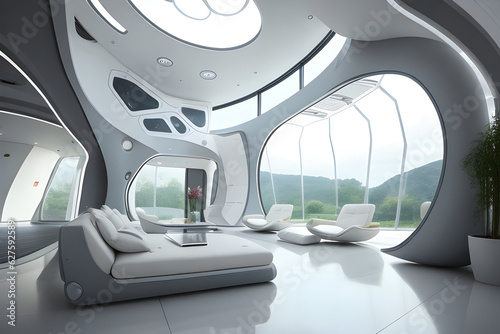 Futuristic Home interior design 3D illustration AI generate © MR Production 360