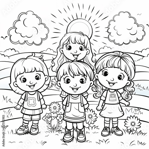 coloring page for kids, simple, white background