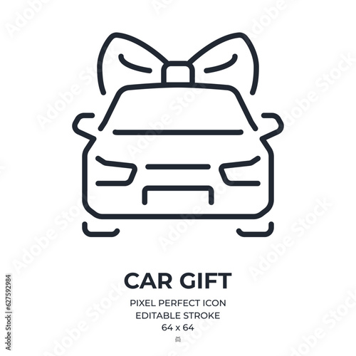 Car gift editable stroke outline icon isolated on white background flat vector illustration. Pixel perfect. 64 x 64.