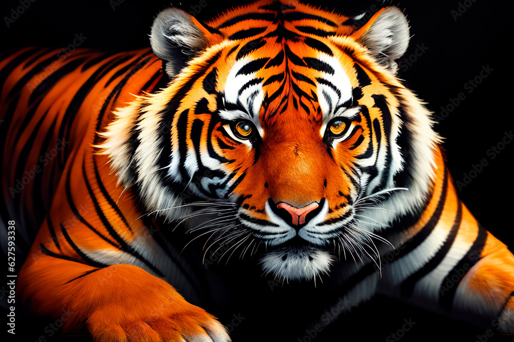 Tiger on a black background. Generative AI Tiger on a black background. Generative AI