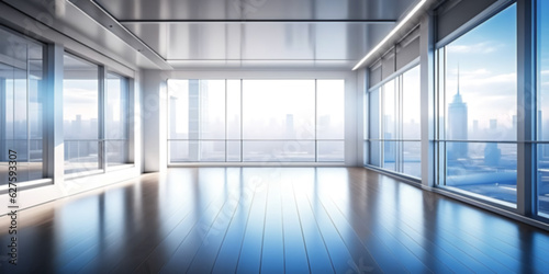 blurred background of modern office hall with panoramic windows