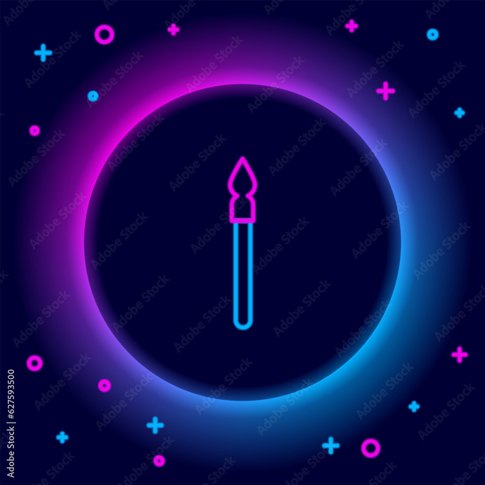Glowing neon line Medieval spear icon isolated on black background. Medieval weapon. Colorful outline concept. Vector Glowing neon line Medieval spear icon isolated on black background. Medieval weapon. Colorful outline concept. Vector