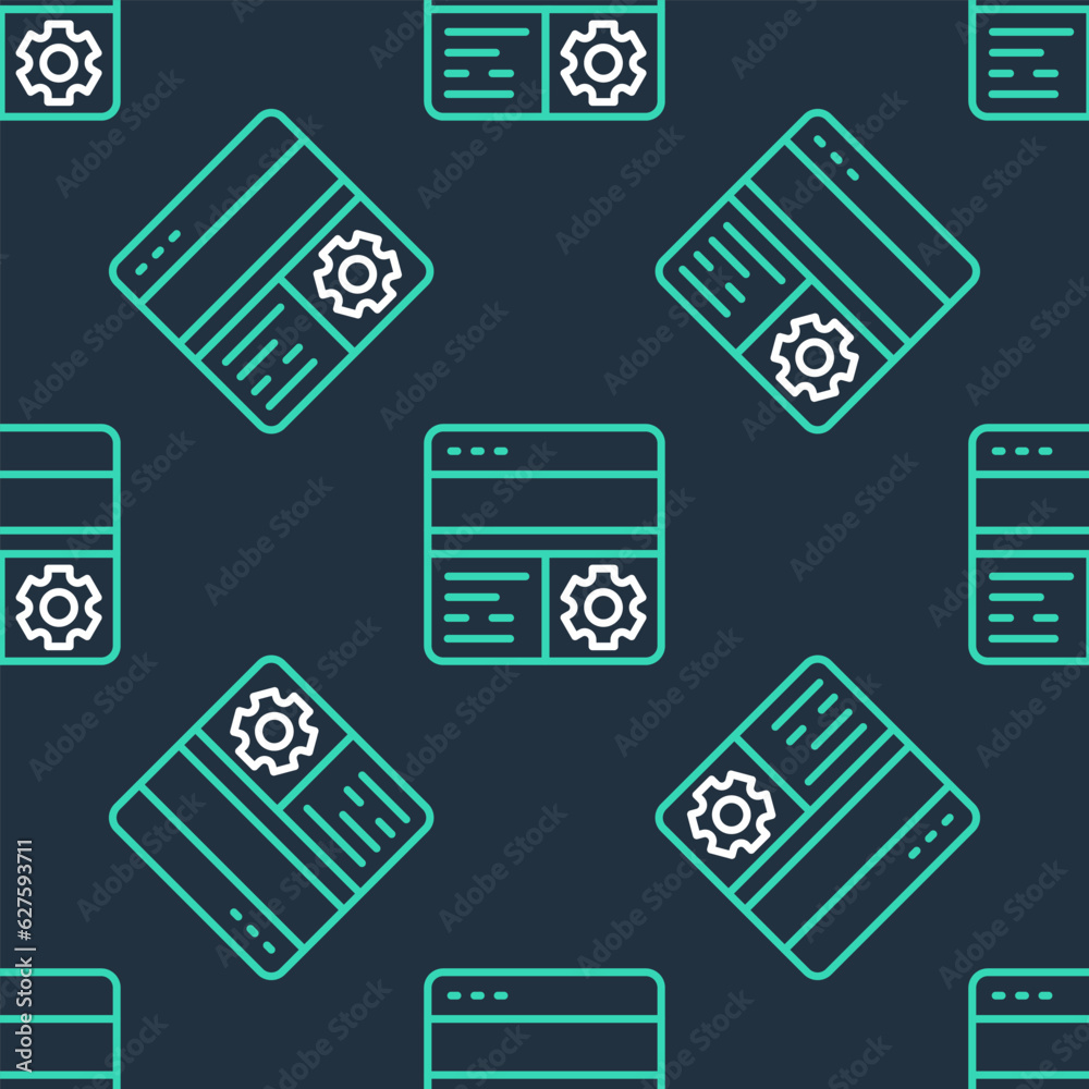 Line Debugging icon isolated seamless pattern on black background. Debugging tool. Magnifying glass on bug programming. Testing and setting software. Vector