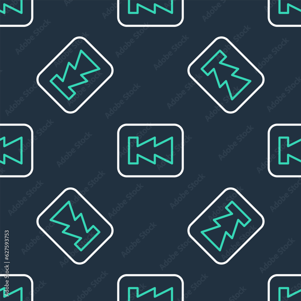 Line Rewind button icon isolated seamless pattern on black background. Vector Line Rewind button icon isolated seamless pattern on black background. Vector