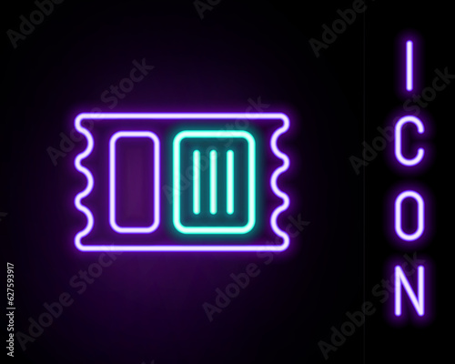 Glowing neon line Circus ticket icon isolated on black background. Amusement park. Colorful outline concept. Vector