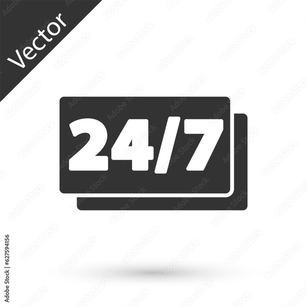 Grey Clock 24 hours icon isolated on white background. All day cyclic icon. 24 hours service symbol. Vector Grey Clock 24 hours icon isolated on white background. All day cyclic icon. 24 hours service symbol. Vector
