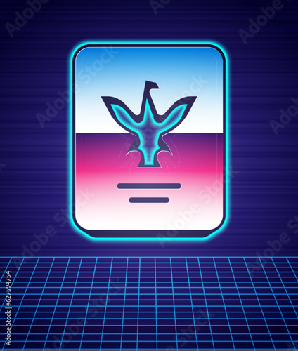 Retro style Passport with biometric data icon isolated futuristic landscape background. Identification Document. 80s fashion party. Vector