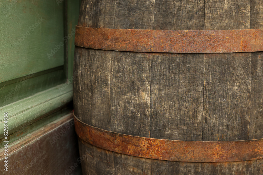 Traditional wooden barrel outdoors, closeup. Wine making Traditional wooden barrel outdoors, closeup. Wine making