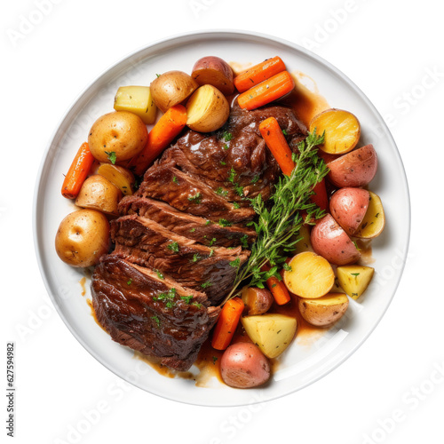 Beef Pot Roast with Carrots and Potatoes Isolated on a Transparent Background