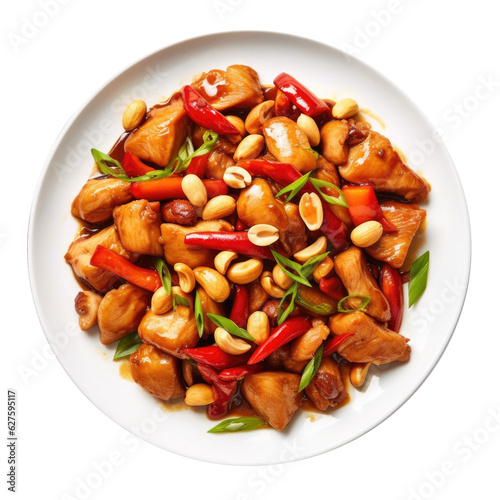 Plate of Kung Pao Chicken Isolated on a Transparent Background