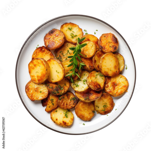 Plate of Roasted Potatoes Isolated on a Transparent Background