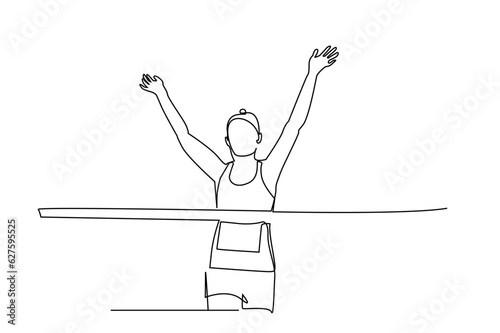 athlete runner young woman finish line ribbon victory celebration joy lifestyle line art